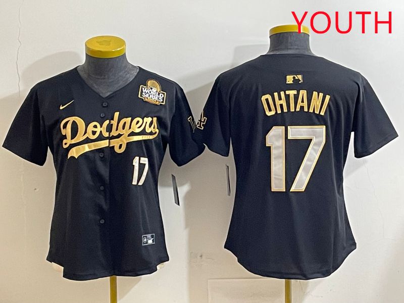 Youth Los Angeles Dodgers 17 Ohtani Black Gold Nike 2025 MLB Jersey style 4289